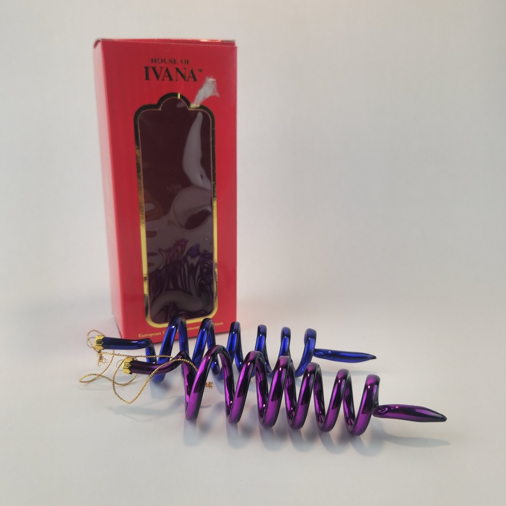 Vintage House of Ivana Spiral Glass Christmas Ornaments Blue Purple Set of 2